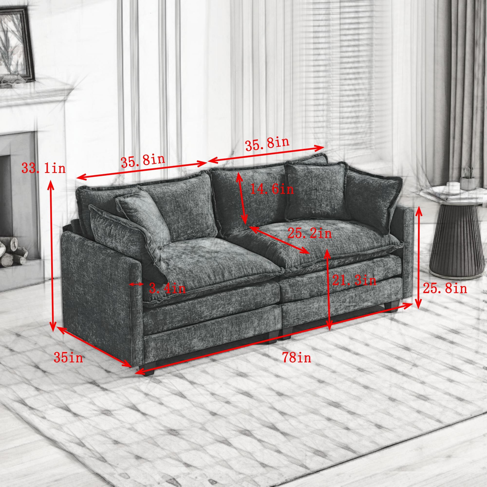 Cloud LoveSeat Sofa (Ottoman is not included) Chenille Fabric in Green - HearthHub