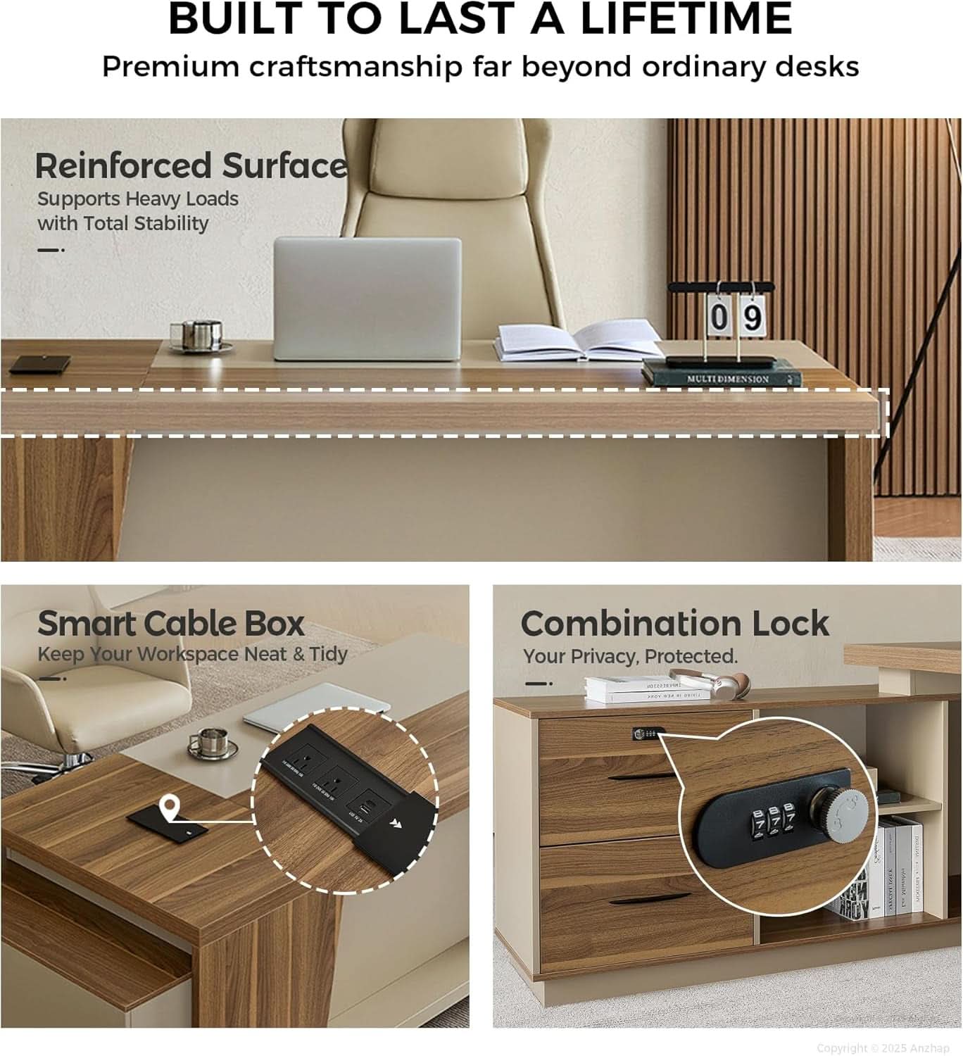 79 Inch L Shaped Desk Lockable Drawers Privacy Panel - HearthHub