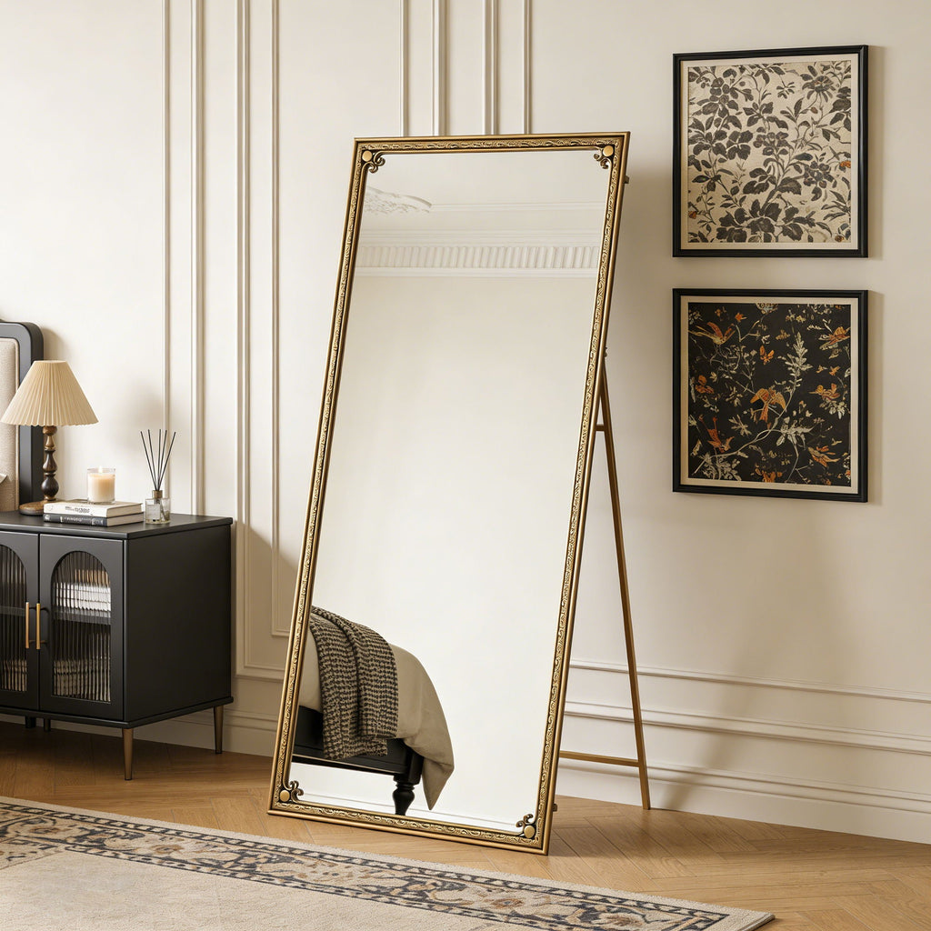 Full Length Mirror With Stand, Floor Standing Dressing - Antique Gold - HearthHub