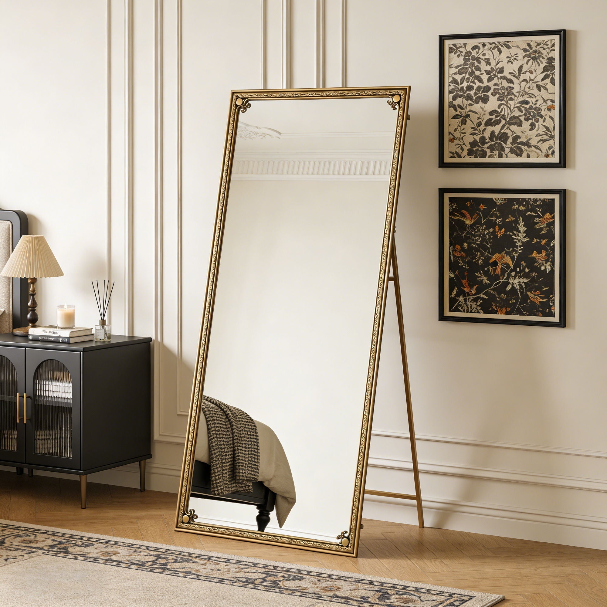 Full Length Mirror With Stand, Floor Standing Dressing - Antique Gold - HearthHub