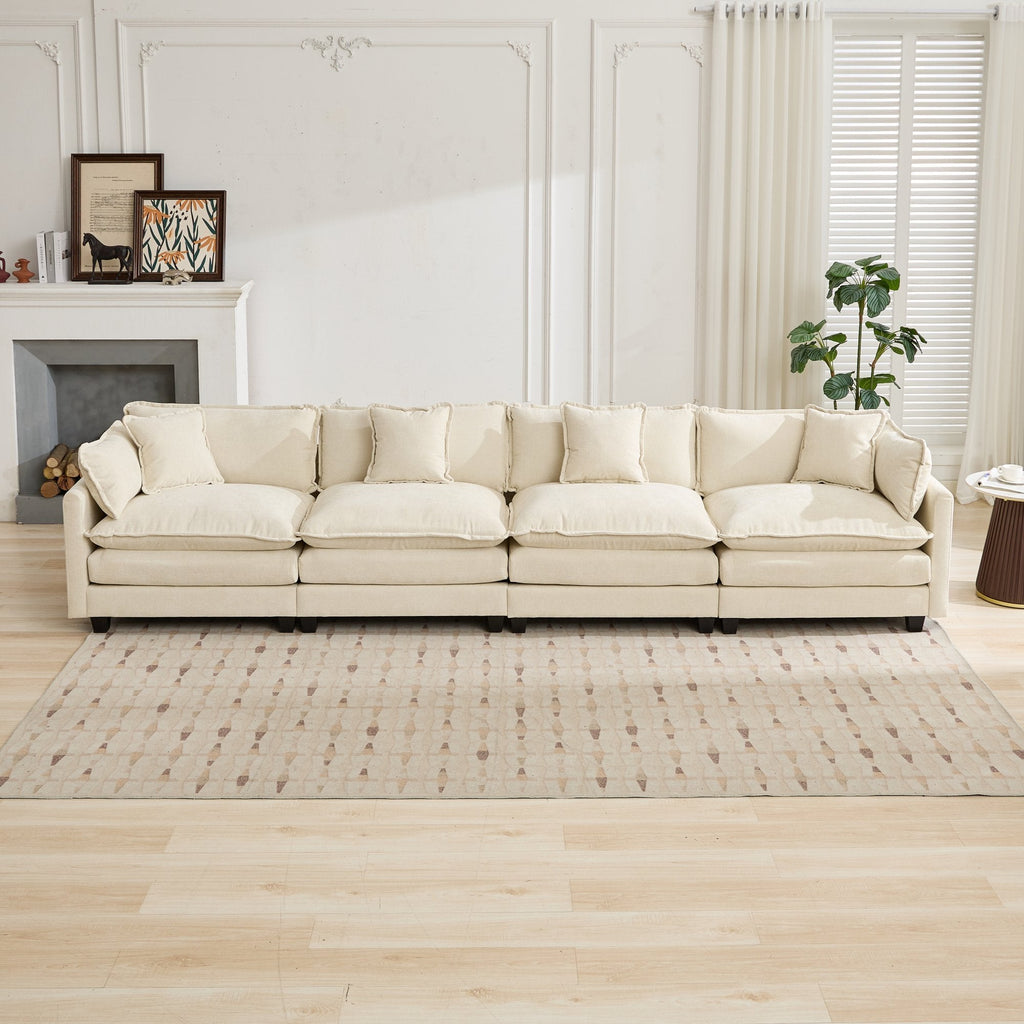 Cloud 4 Seats Sofa (Ottoman is not included) with Chenille Fabric in Beige - HearthHub