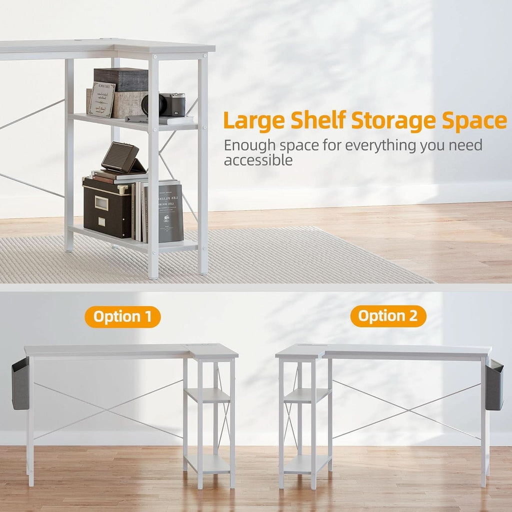 L Shaped Corner Desk 47 Inch With Power Outlets White - HearthHub