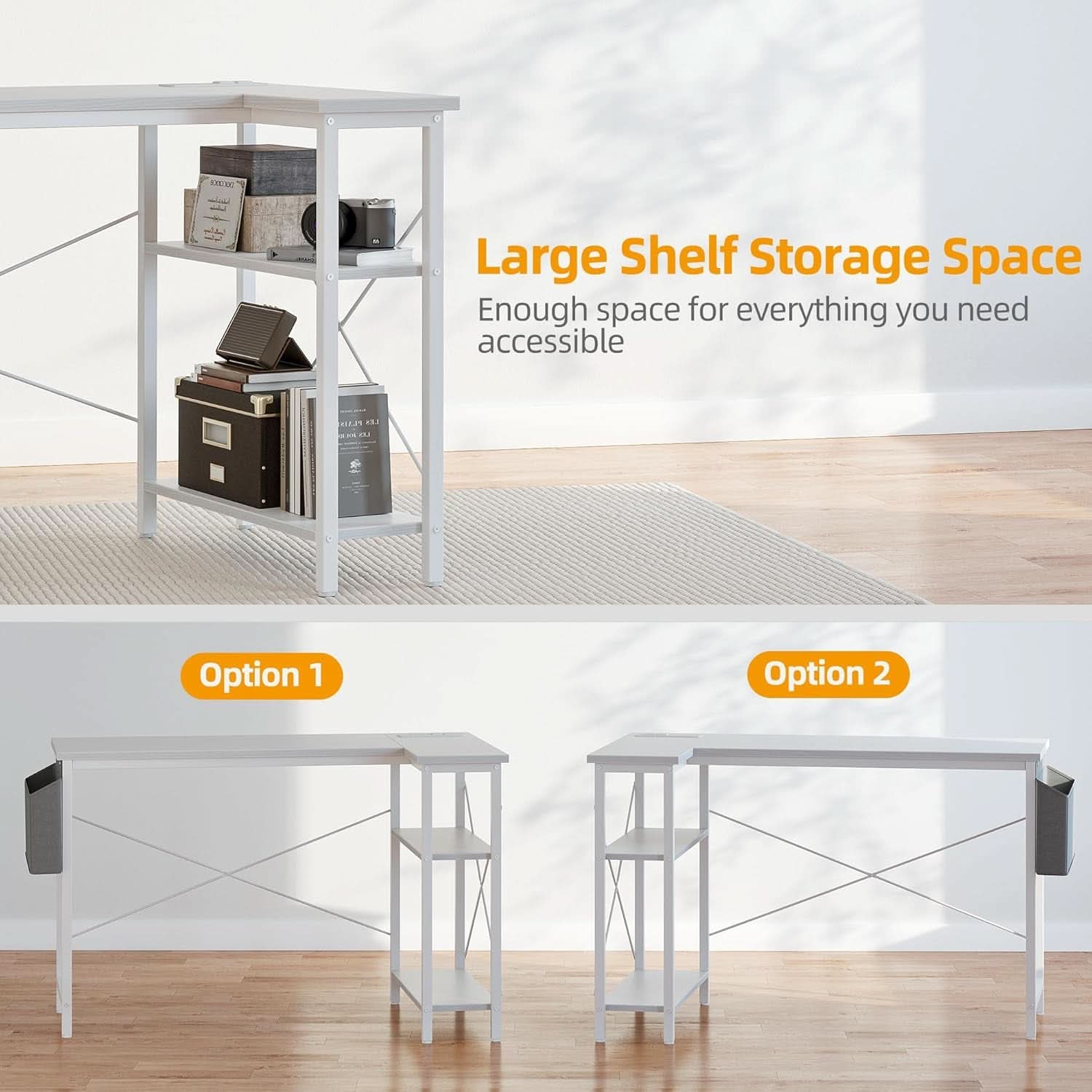 L Shaped Corner Desk 47 Inch With Power Outlets White - HearthHub