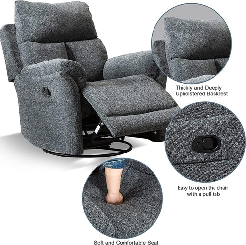 Swivel Rocker Recliner Chair Gray Fabric For Small Spaces - HearthHub