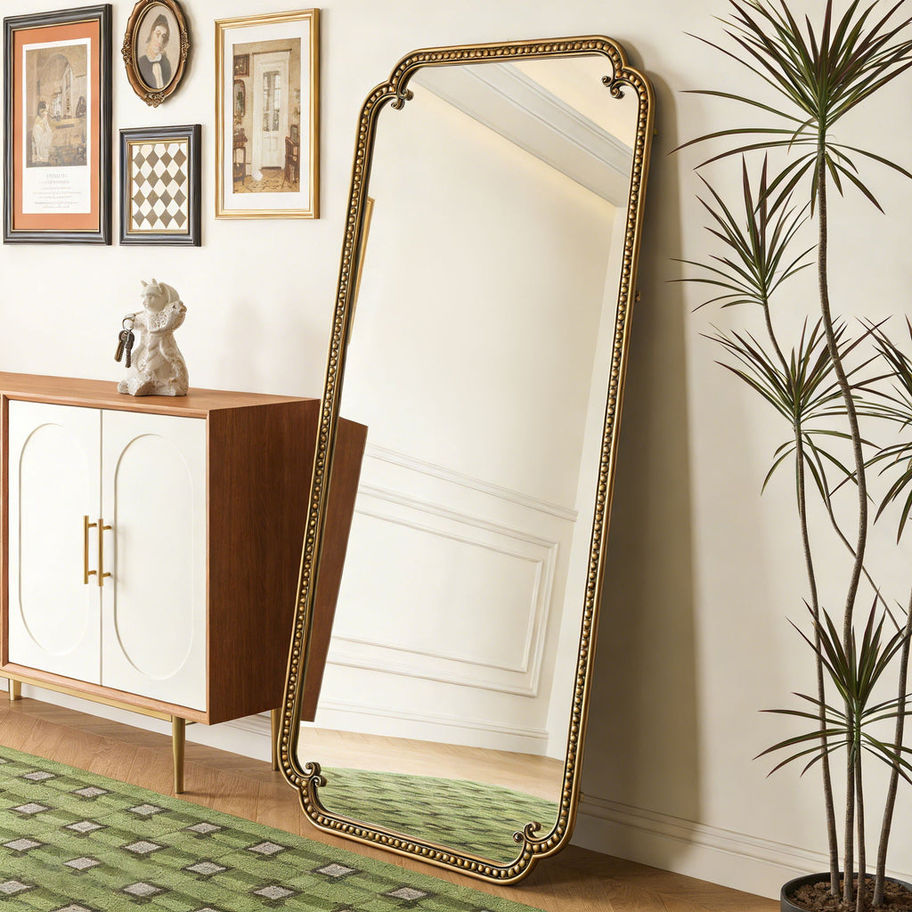 Full Length Mirror With Stand, Floor Standing Dressing For Bedroom - Antique Gold - HearthHub