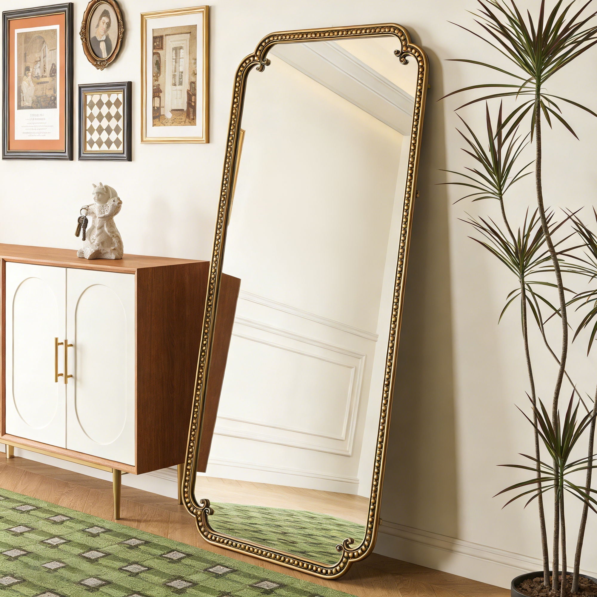 Full Length Mirror With Stand, Floor Standing Dressing For Bedroom - Antique Gold - HearthHub