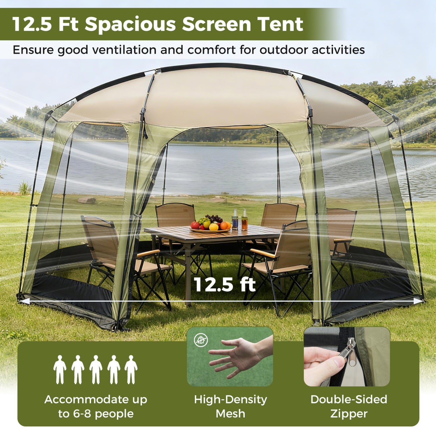 6 - 8 Person Netted Canopy Tent with Zippered Door - HearthHub