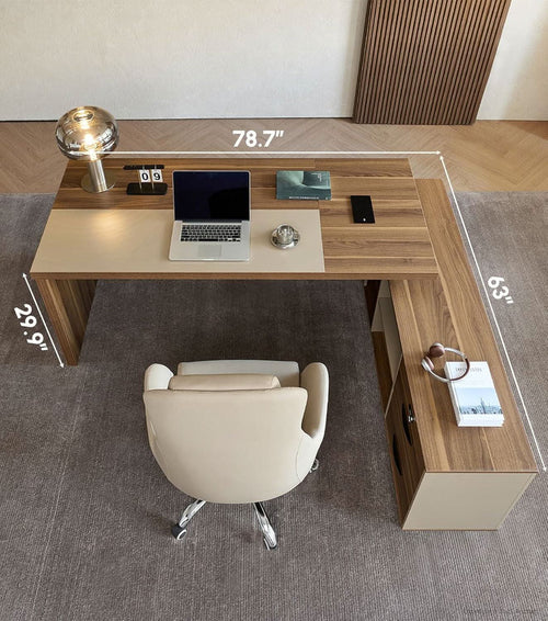 79 Inch L Shaped Desk Lockable Drawers Privacy Panel - HearthHub