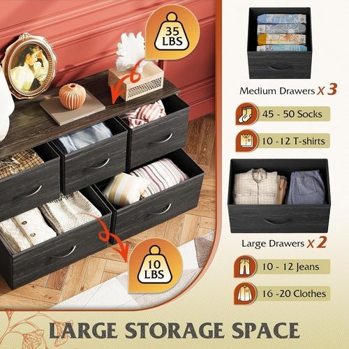 Dresser for Bedroom with 5 Drawers, Wide Chest of Drawers, Fabric - HearthHub
