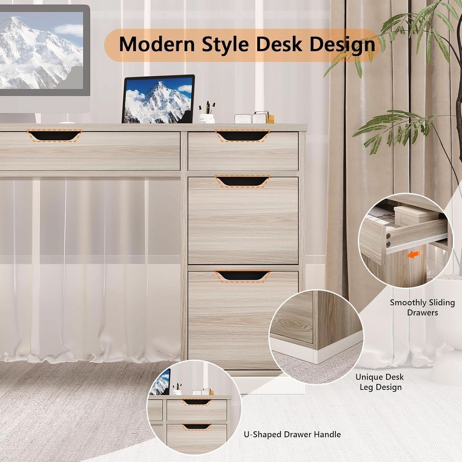 54 Inch Computer Desk With Storage Drawers White Walnut - HearthHub