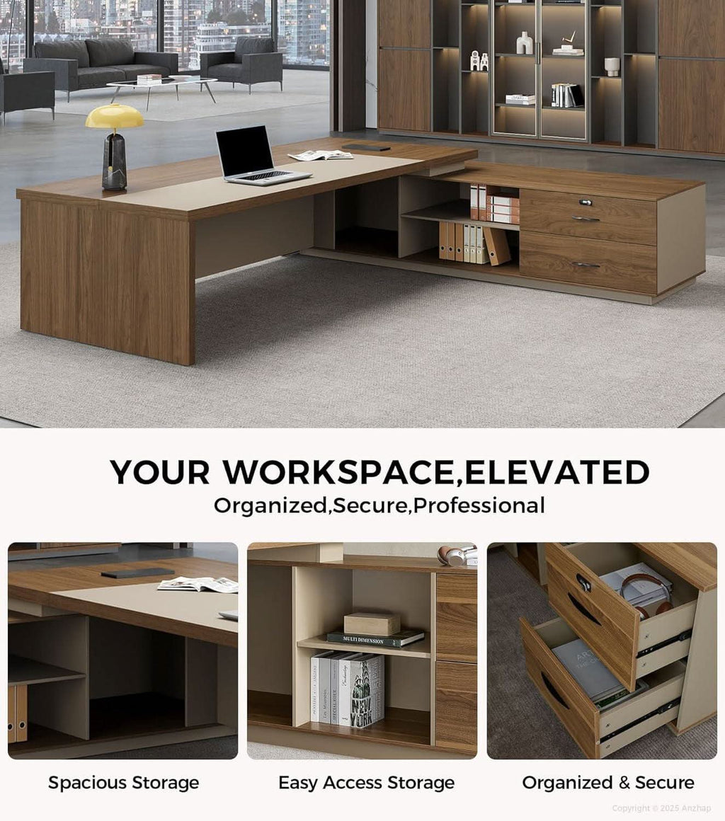 79 Inch L Shaped Desk Lockable Drawers Privacy Panel - HearthHub