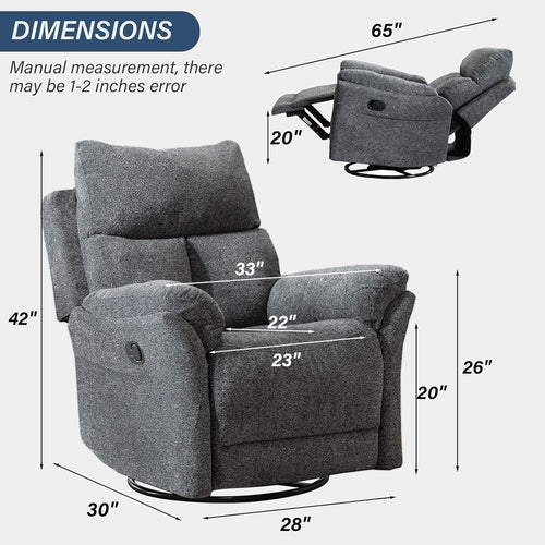 Swivel Rocker Recliner Chair Gray Fabric For Small Spaces - HearthHub