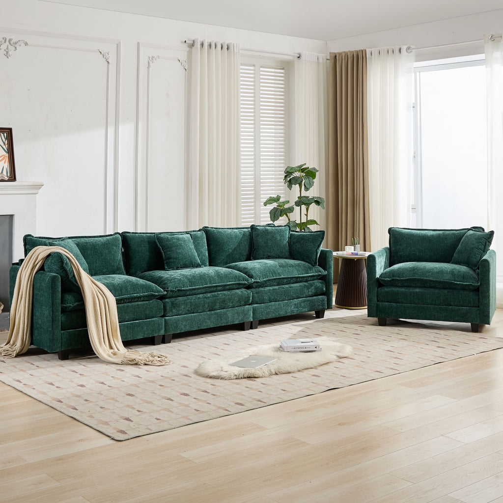 Cloud 3 Seats Sofa (Ottoman is not included) Chenille Fabric in Green - HearthHub