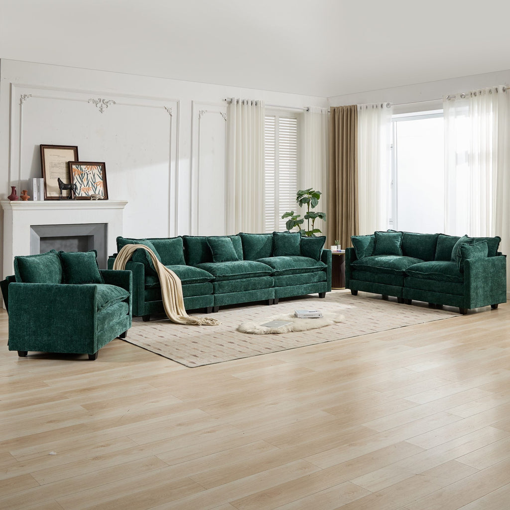 Cloud 3 Seats Sofa (Ottoman is not included) Chenille Fabric in Green - HearthHub