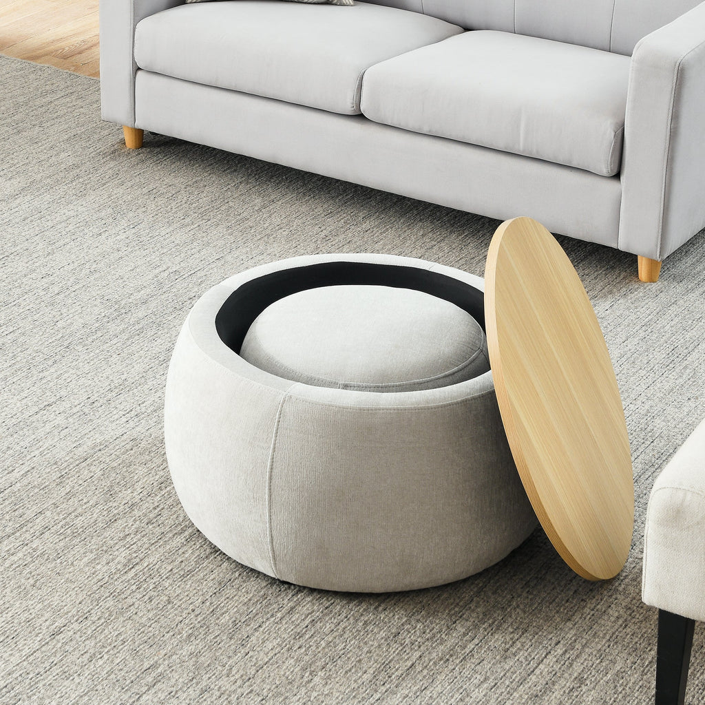 Modern Classic Round Storage Ottoman Coffee Table with Removable Top - HearthHub