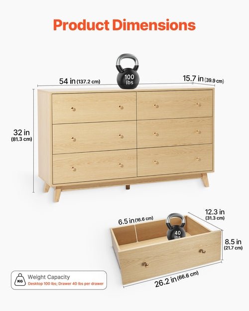6 Drawer Dresser, Wooden Chest Of Drawers With Sliding With Anti - tip - HearthHub