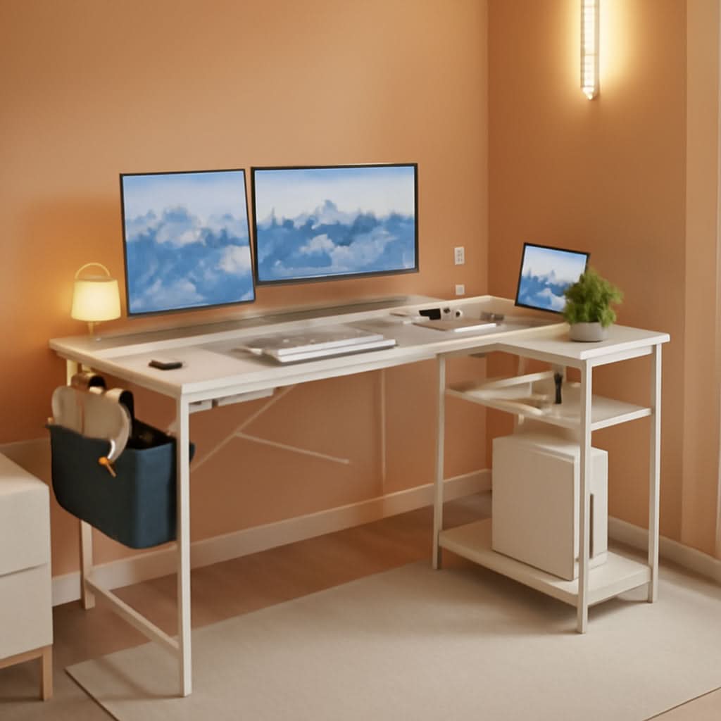 L Shaped Corner Desk 47 Inch With Power Outlets White - HearthHub