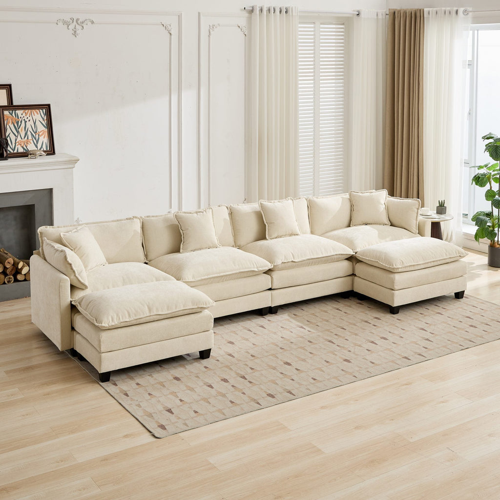 Cloud 4 Seats Sofa (Ottoman is not included) with Chenille Fabric in Beige - HearthHub