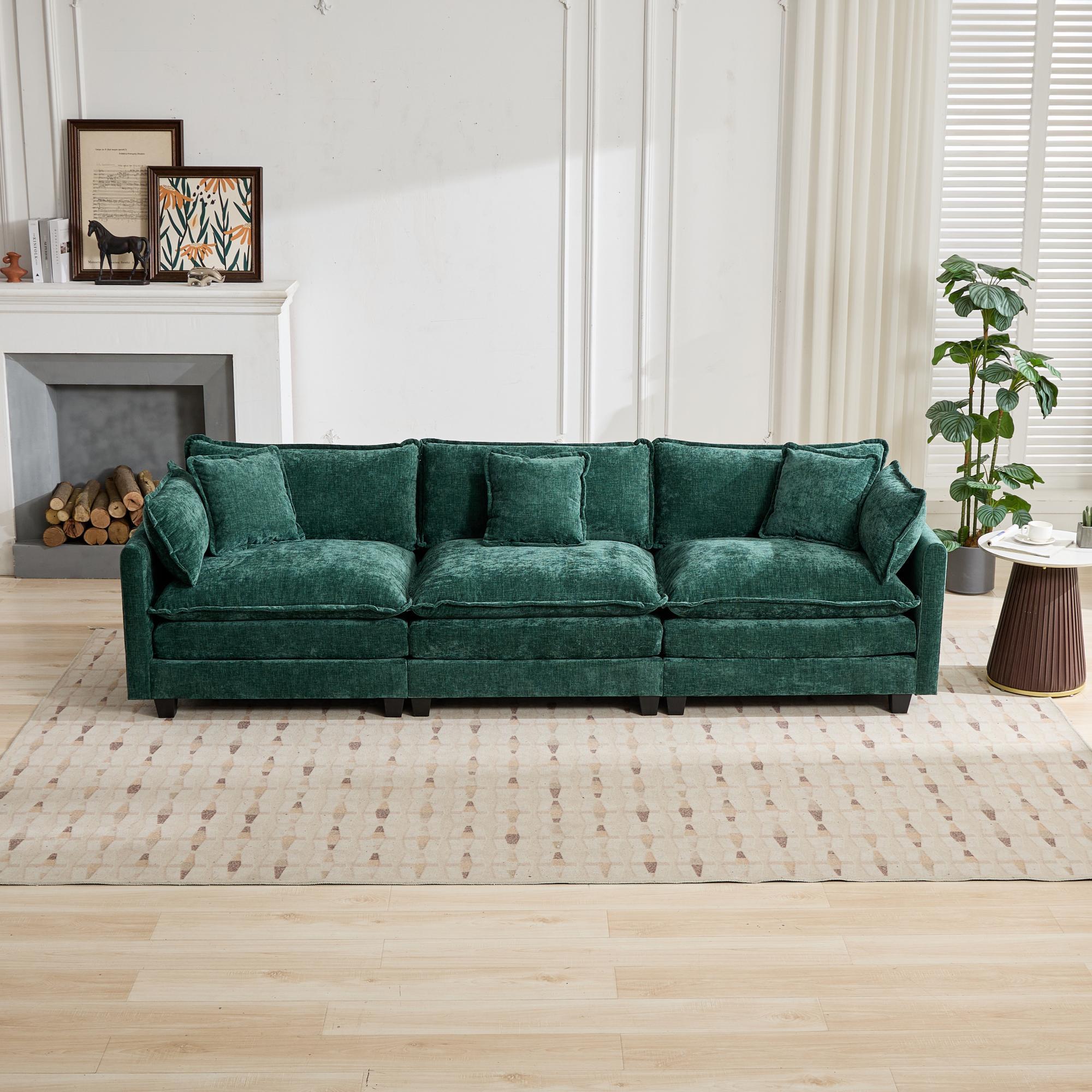 Cloud 3 Seats Sofa (Ottoman is not included) Chenille Fabric in Green - HearthHub