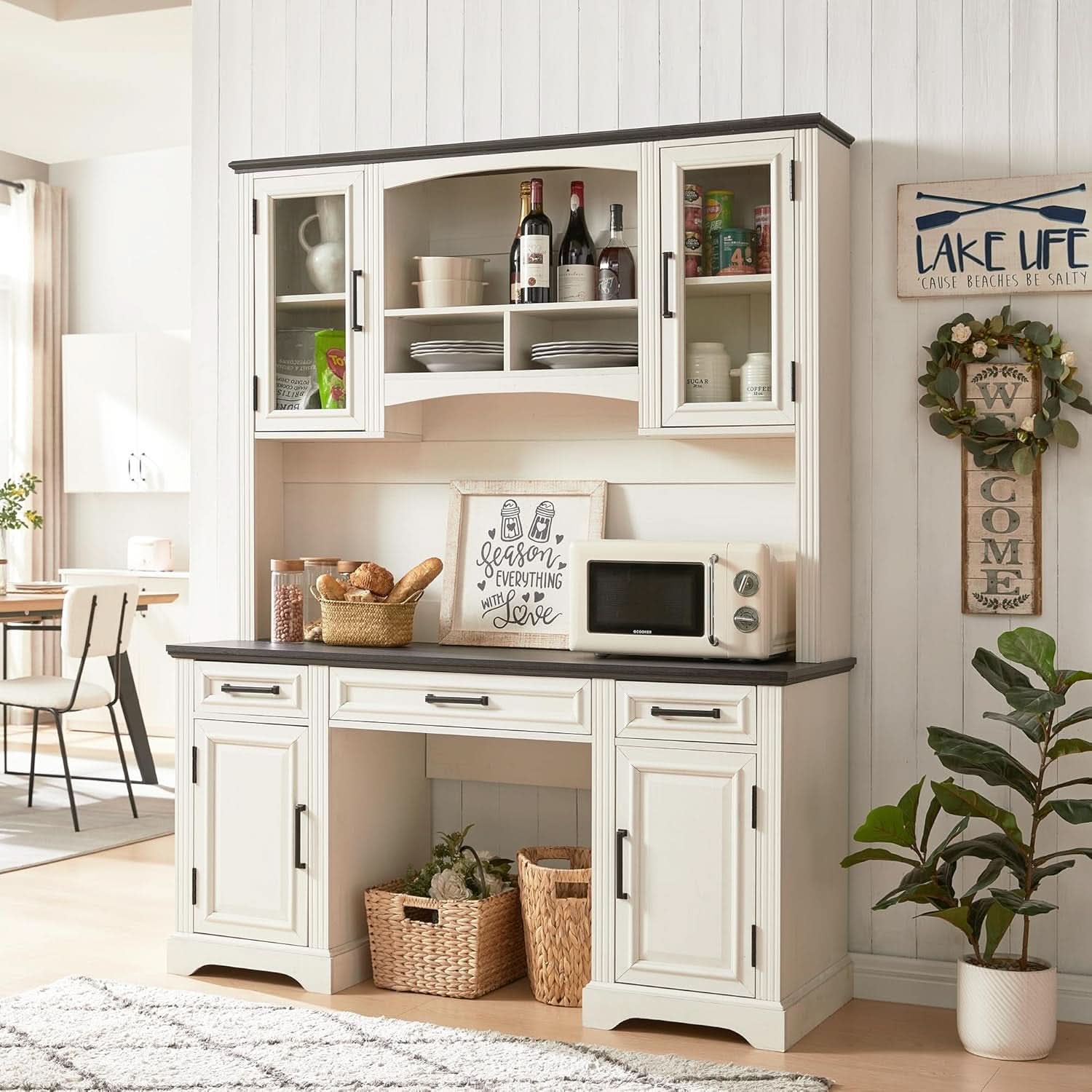 Farmhouse 76 Inch White Industrial Grade Desk Hutch - HearthHub