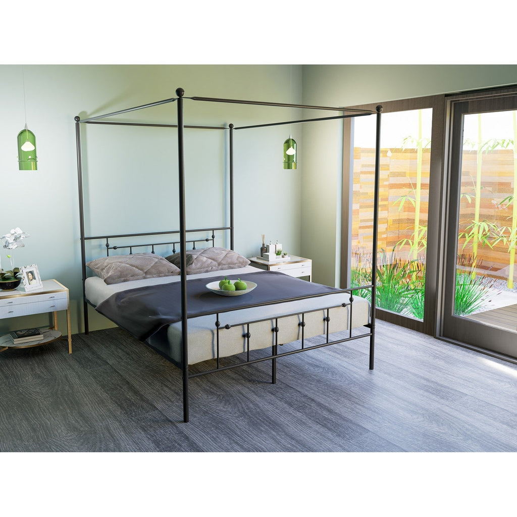 EAST WEST FURNITURE - ATQCBLK - Anniston Canopy Bed with Deluxe Style Headboard and Footboard - Luxurious Metal Frame in Powder Coating Black - HearthHub
