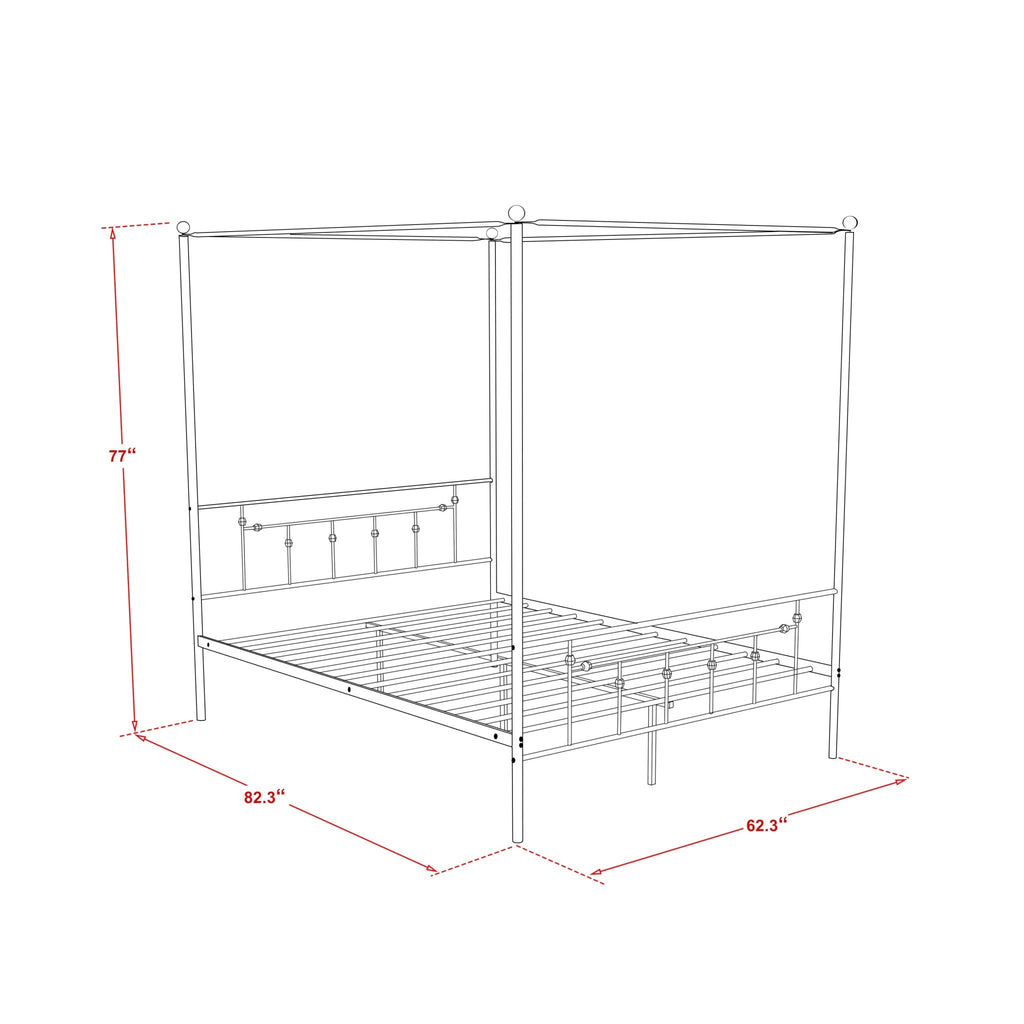 EAST WEST FURNITURE - ATQCBLK - Anniston Canopy Bed with Deluxe Style Headboard and Footboard - Luxurious Metal Frame in Powder Coating Black - HearthHub
