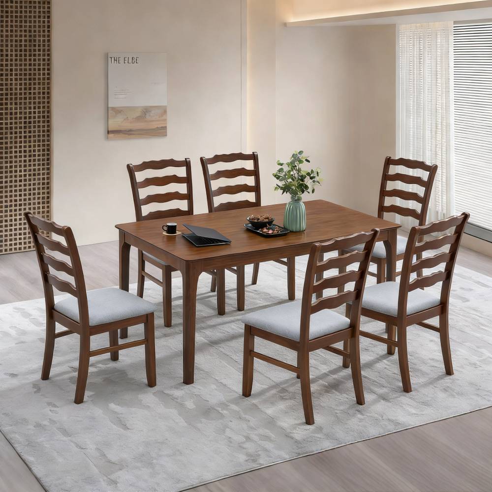 ACTU Farmhouse Dining Table Set with Upholstered Chairs for 4–6 - HearthHub