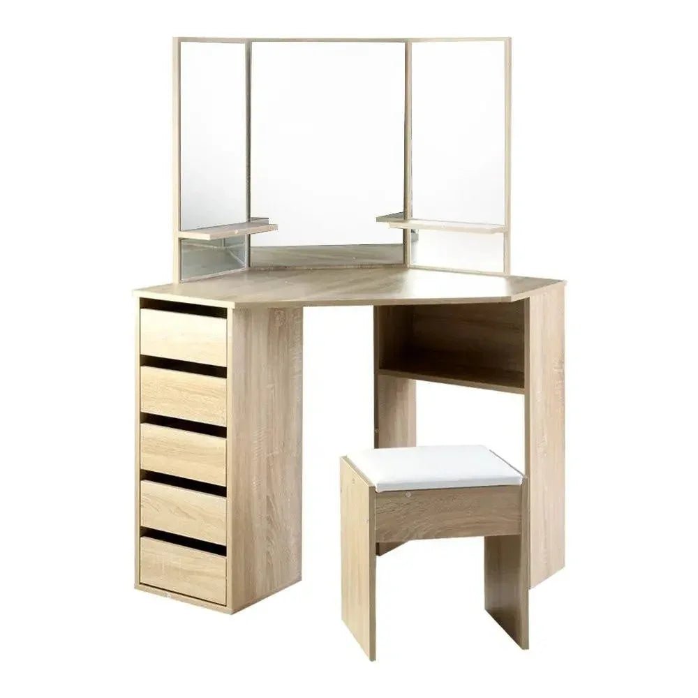 Artiss Corner Dressing Table Mirror Stool Set Makeup Vanity Desk Chair - HearthHub