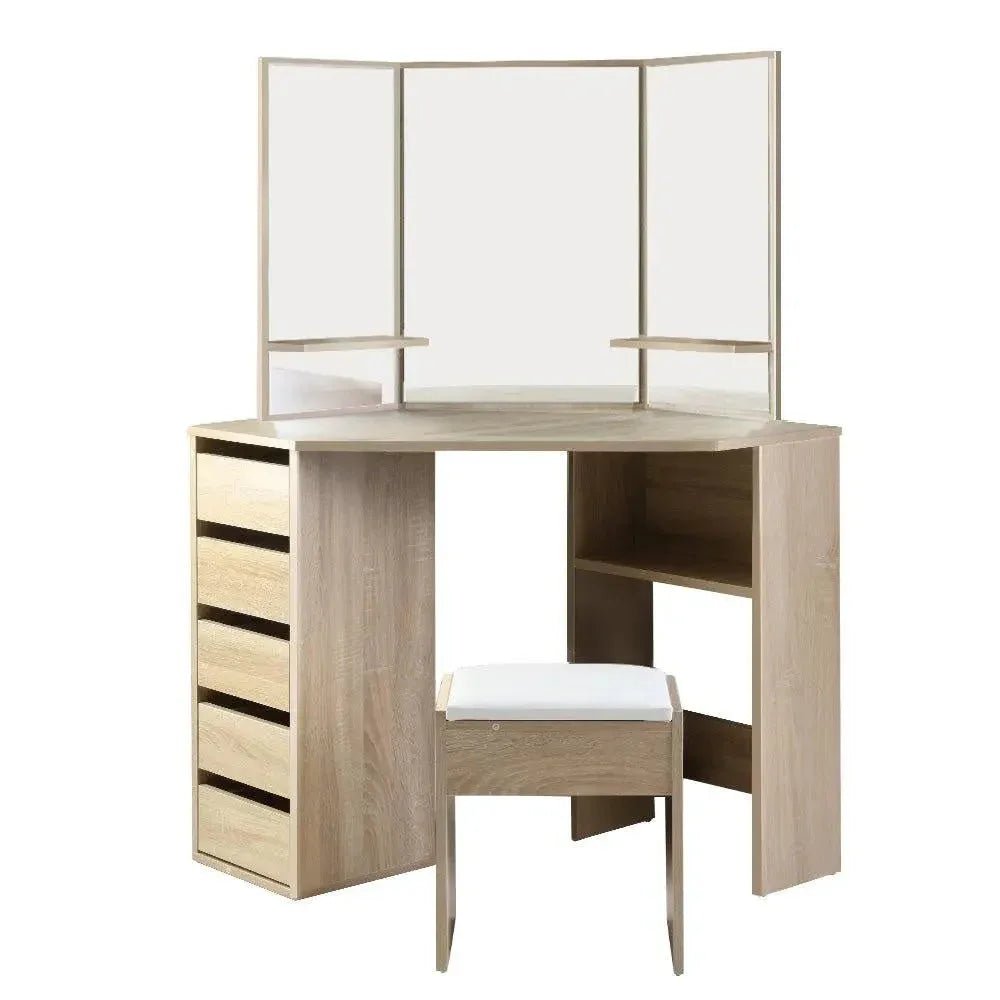 Artiss Corner Dressing Table Mirror Stool Set Makeup Vanity Desk Chair - HearthHub