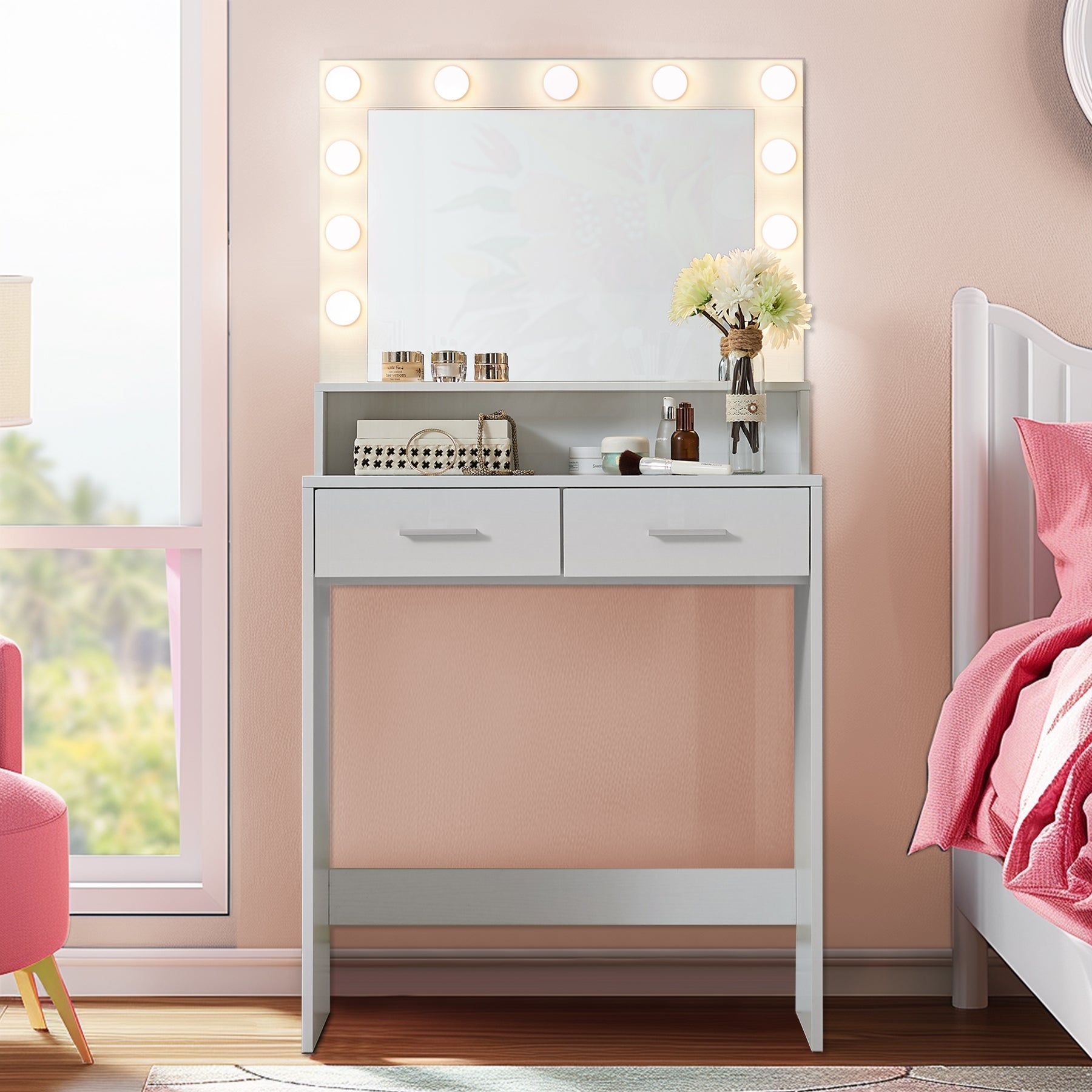 Makeup Vanity Desk with Mirror & Light - HearthHub