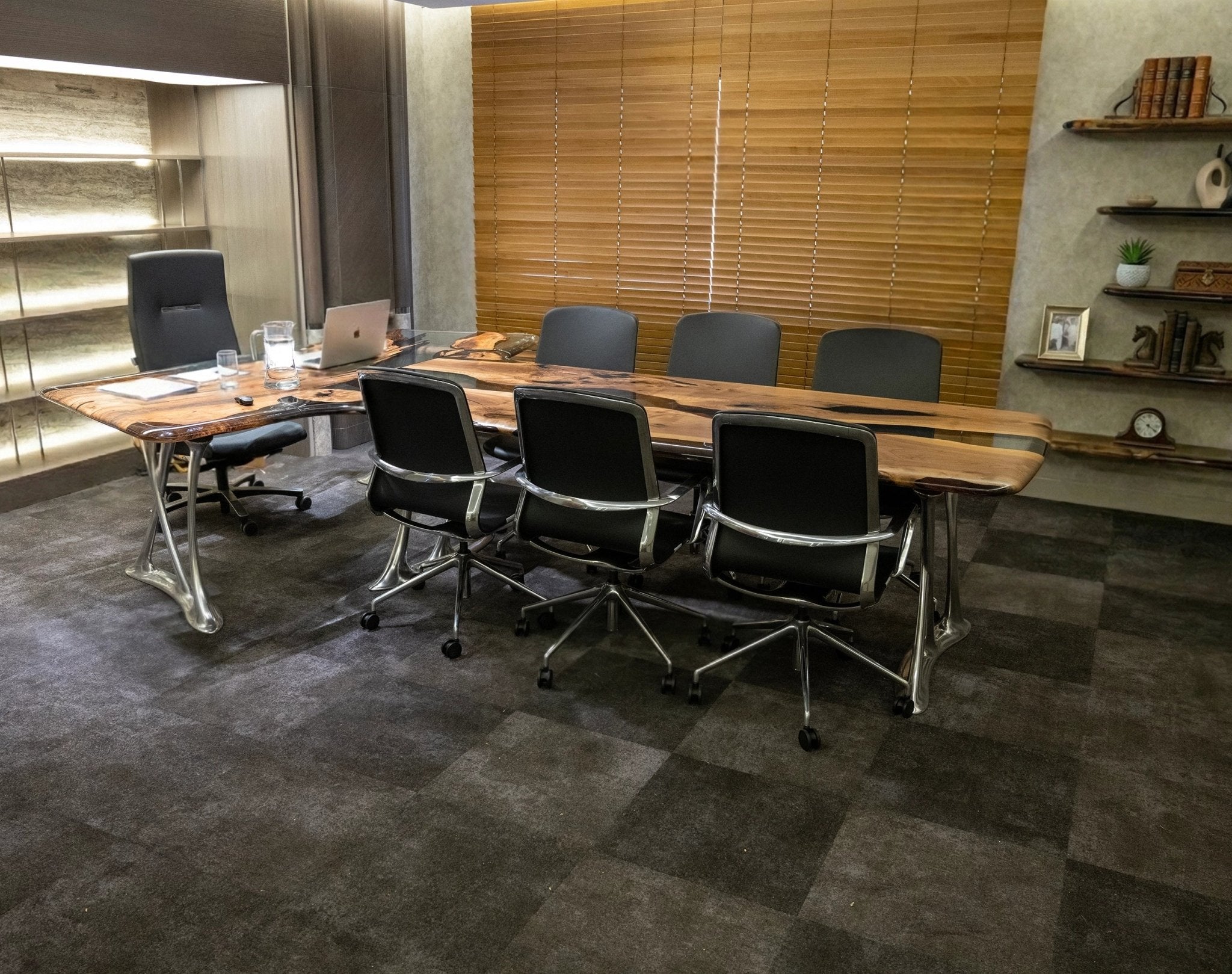 Luxury D - Shaped Walnut & Epoxy Executive Desk - HearthHub