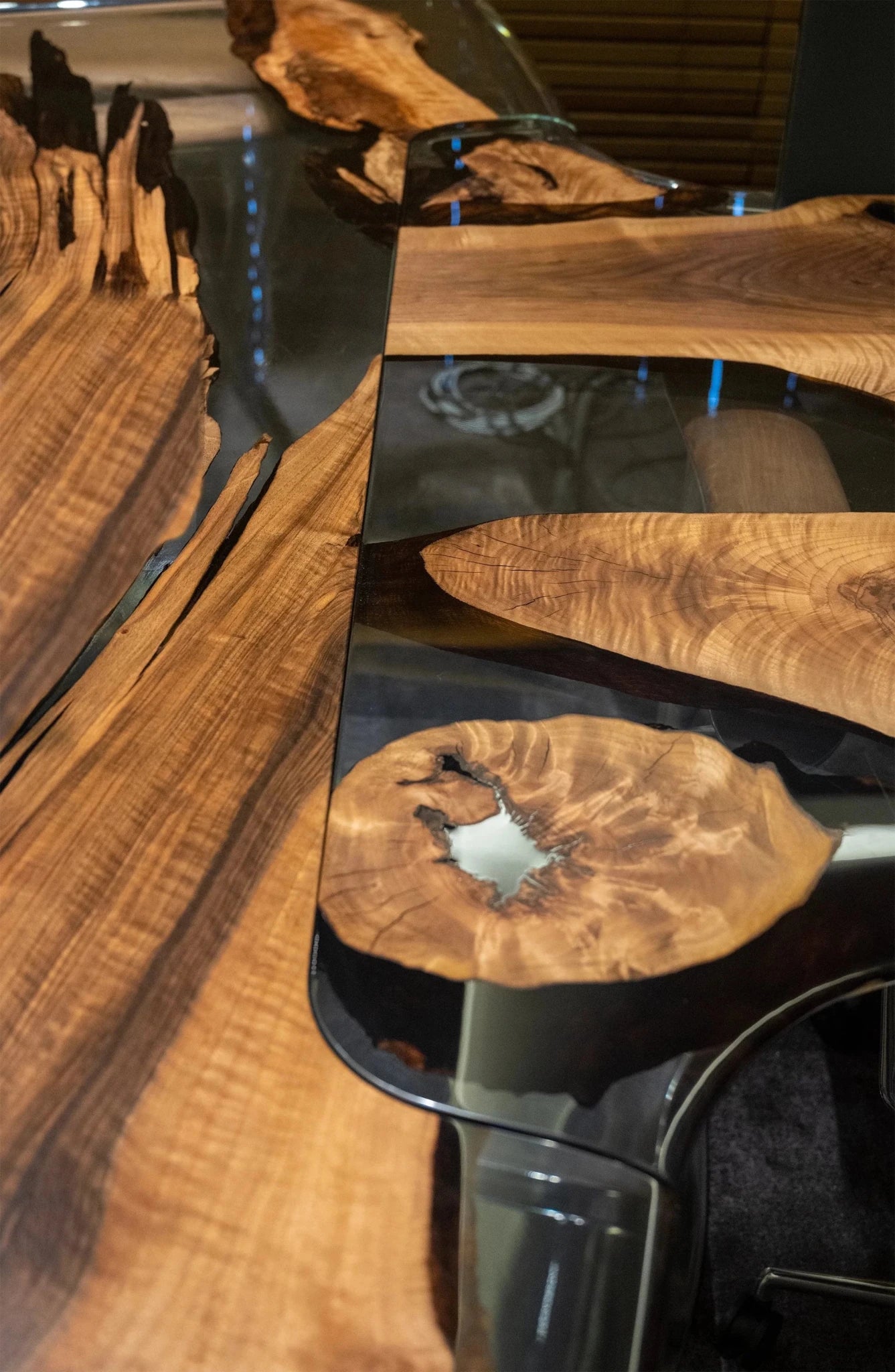 Luxury D - Shaped Walnut & Epoxy Executive Desk - HearthHub