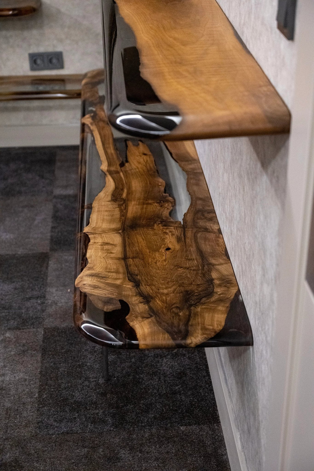 Luxury D - Shaped Walnut & Epoxy Executive Desk - HearthHub