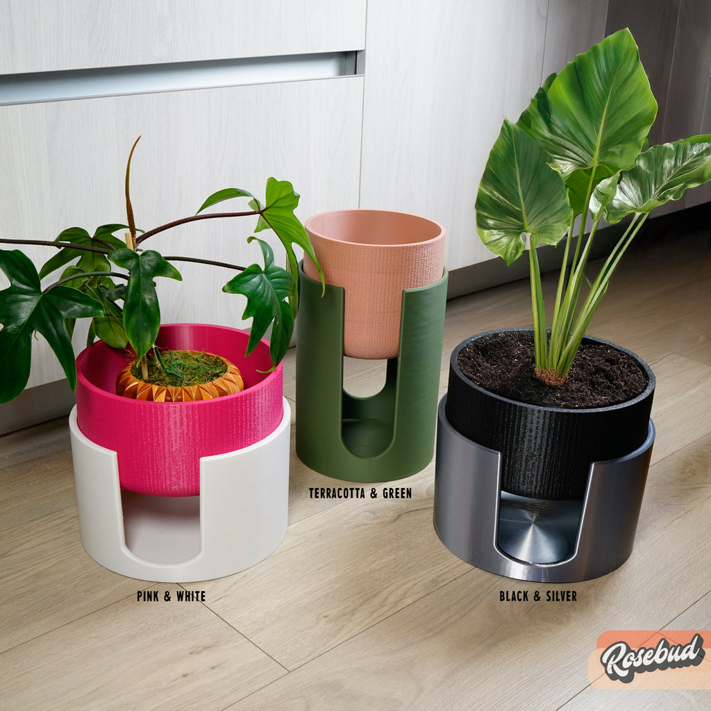 Modern Elevated Planter and Plant Stand Set - 2 - Piece Plant Pot with Drainage in Multi Colors & Sizes, Mid - Century Modern Indoor Plant Stand - HearthHub