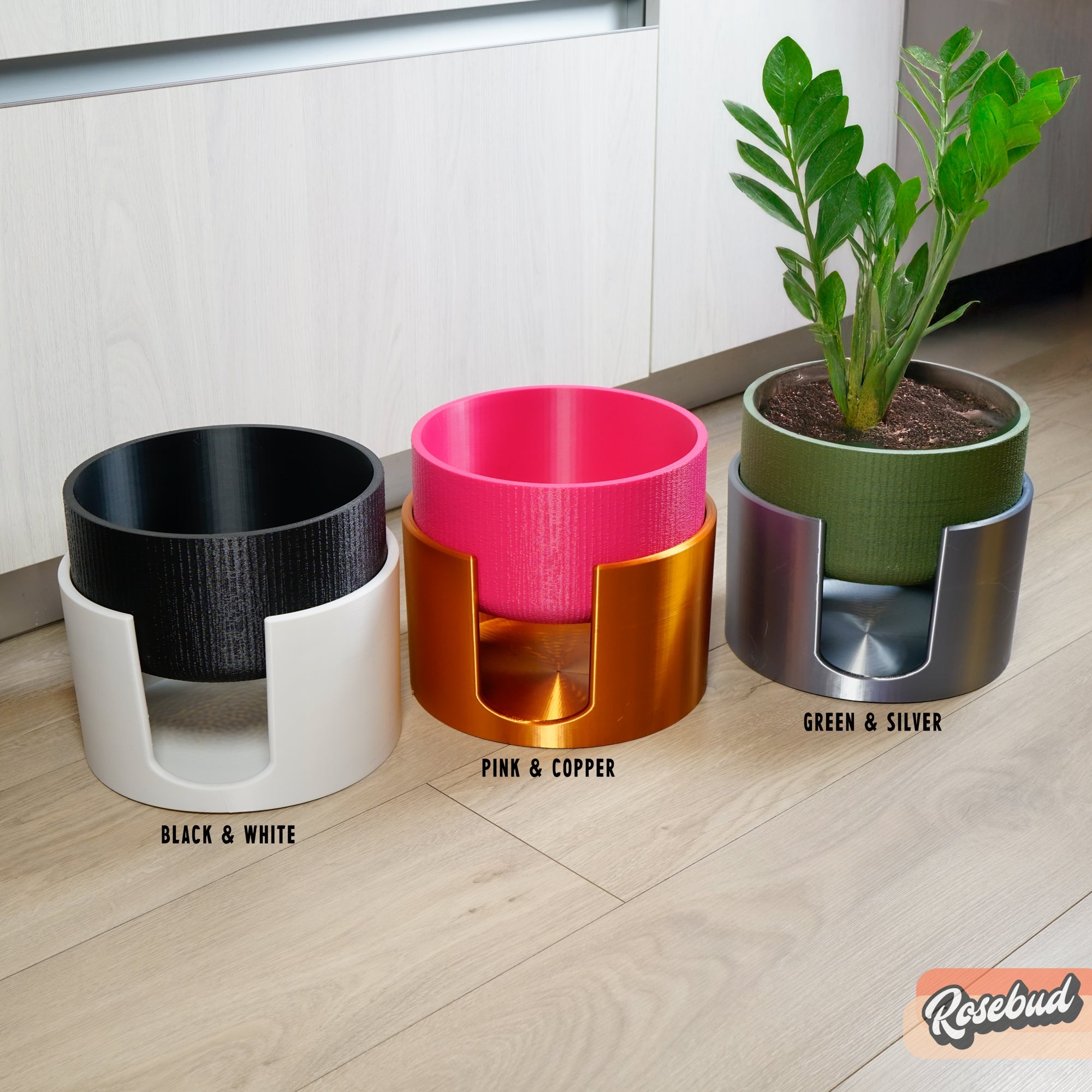 Modern Elevated Planter and Plant Stand Set - 2 - Piece Plant Pot with Drainage in Multi Colors & Sizes, Mid - Century Modern Indoor Plant Stand - HearthHub