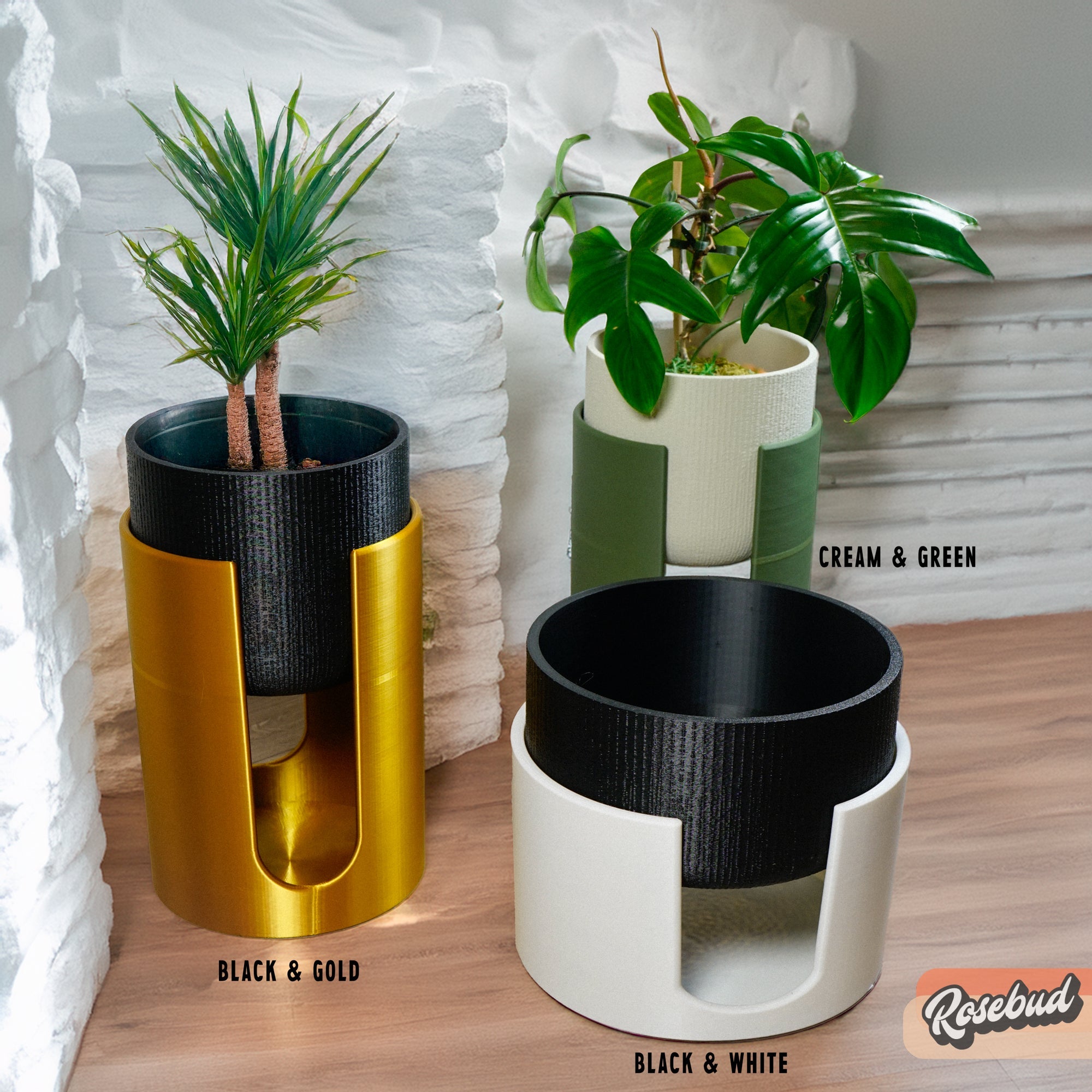 Modern Elevated Planter and Plant Stand Set - 2 - Piece Plant Pot with Drainage in Multi Colors & Sizes, Mid - Century Modern Indoor Plant Stand - HearthHub
