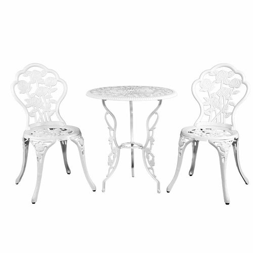 Gardeon Outdoor Furniture Chairs Table 3pc Aluminium Bistro White - HearthHub