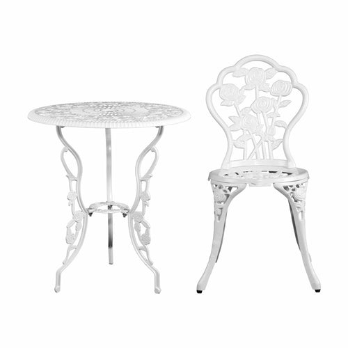 Gardeon Outdoor Furniture Chairs Table 3pc Aluminium Bistro White - HearthHub