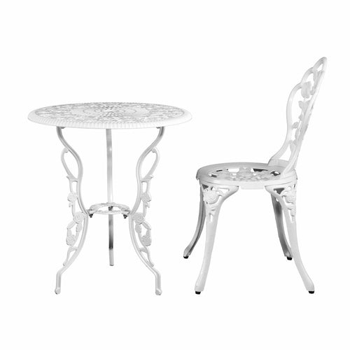 Gardeon Outdoor Furniture Chairs Table 3pc Aluminium Bistro White - HearthHub