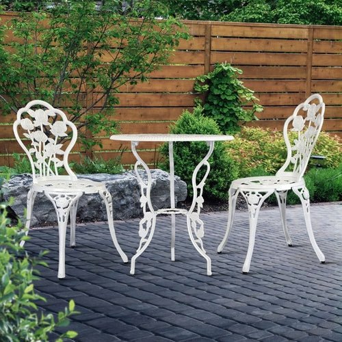 Gardeon Outdoor Furniture Chairs Table 3pc Aluminium Bistro White - HearthHub