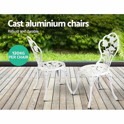 Gardeon Outdoor Furniture Chairs Table 3pc Aluminium Bistro White - HearthHub