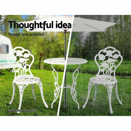 Gardeon Outdoor Furniture Chairs Table 3pc Aluminium Bistro White - HearthHub