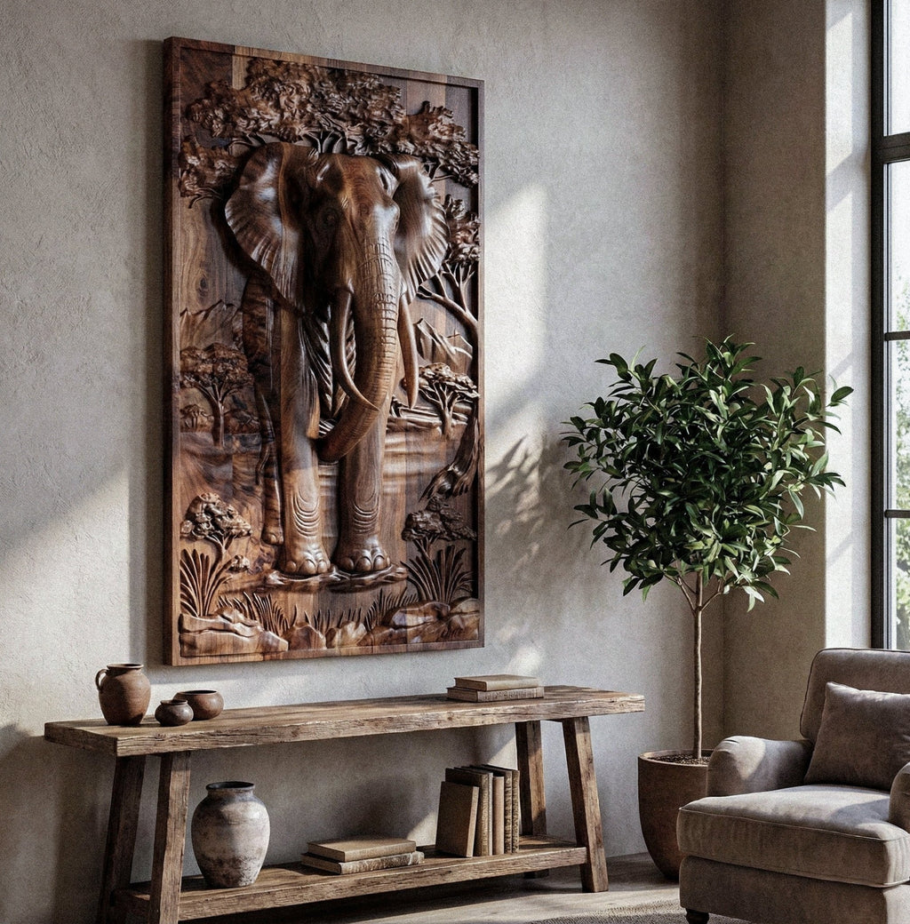 Majestic African Elephant 3D Relief Wood Wall Art - HearthHub