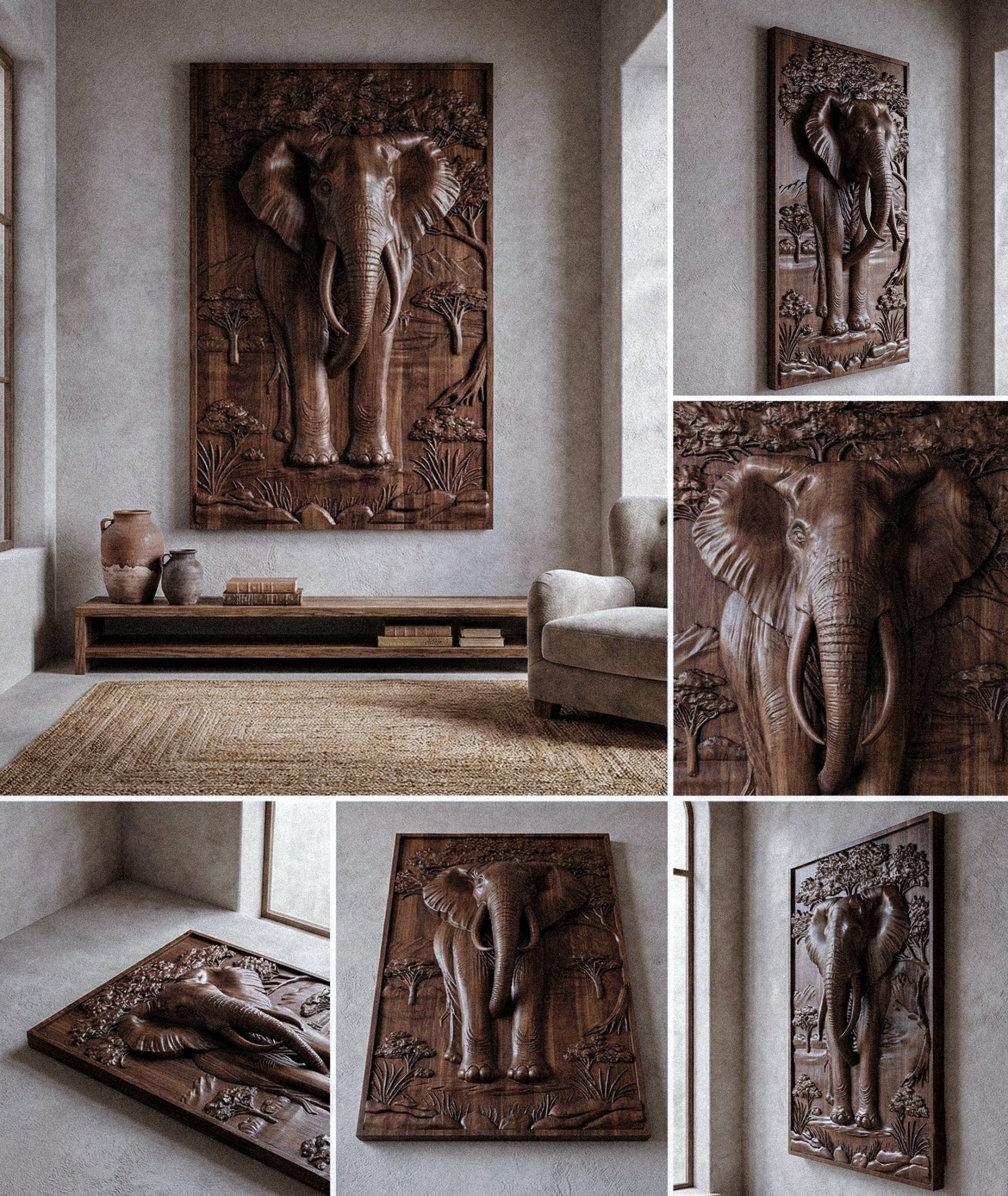 Majestic African Elephant 3D Relief Wood Wall Art - HearthHub