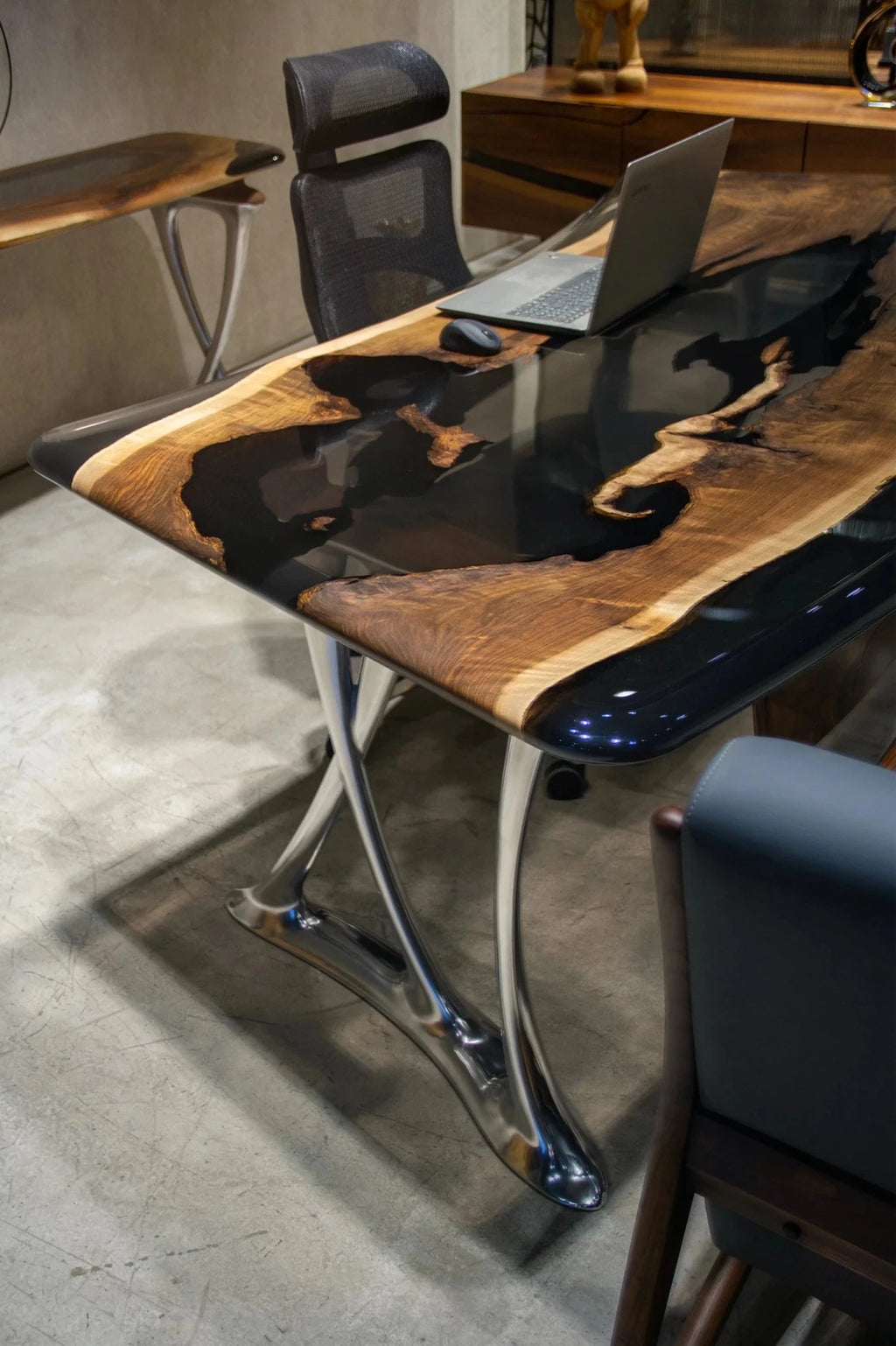Luxury D - Shaped Walnut & Epoxy Executive Desk - HearthHub