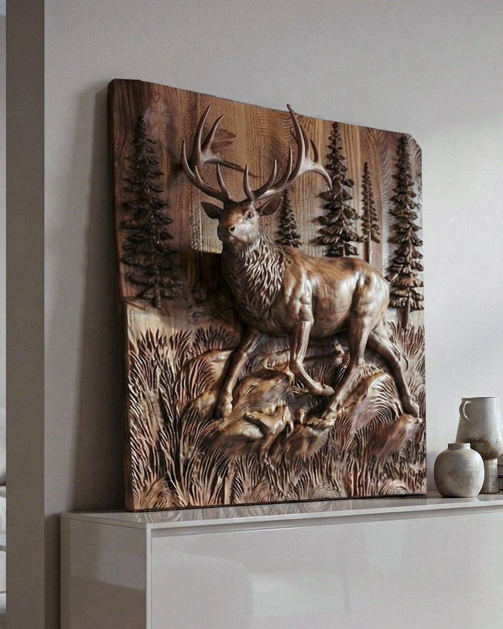 Wooden Deer - Elk 3D Wood Relief Wall Art - HearthHub