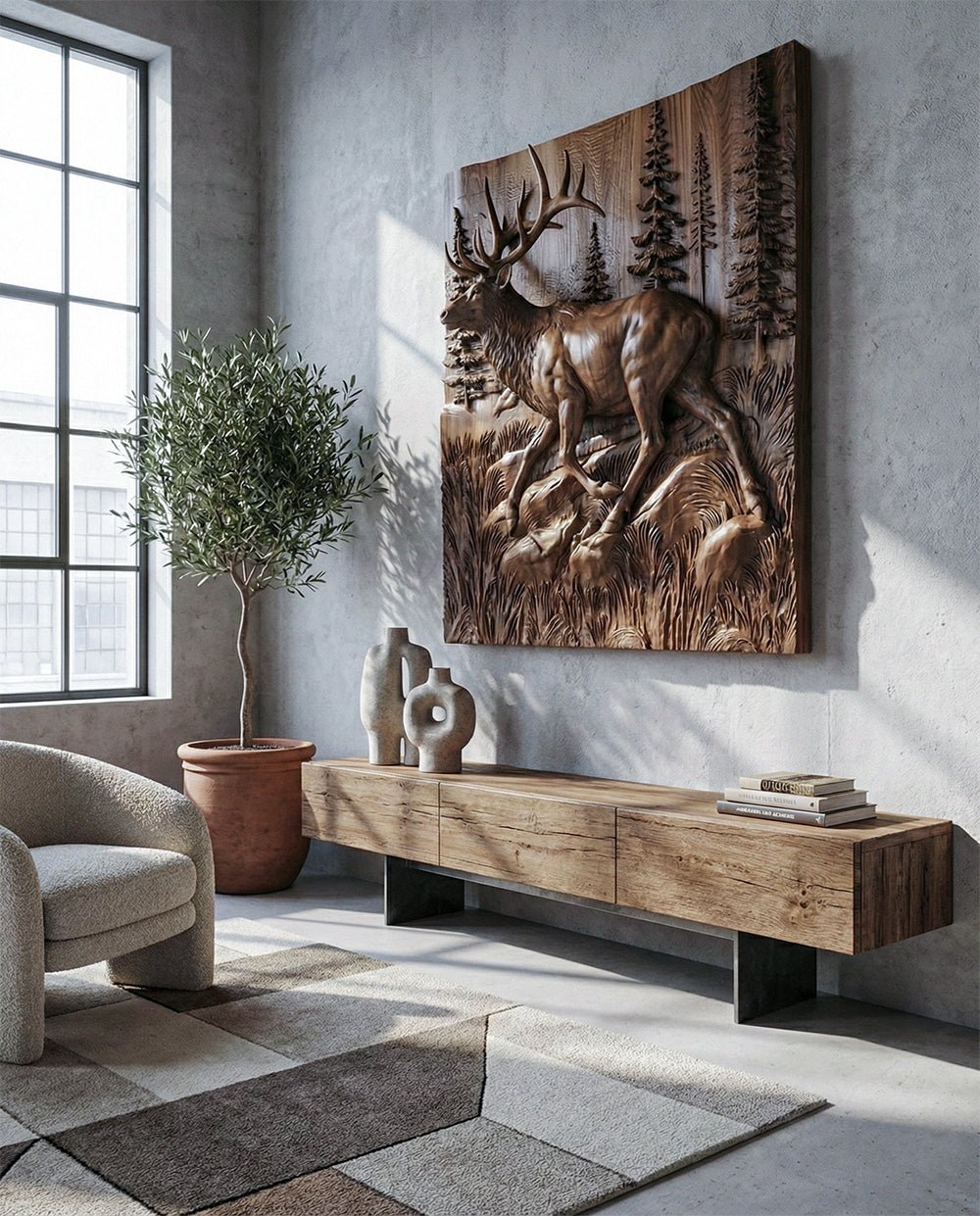Wooden Deer - Elk 3D Wood Relief Wall Art - HearthHub