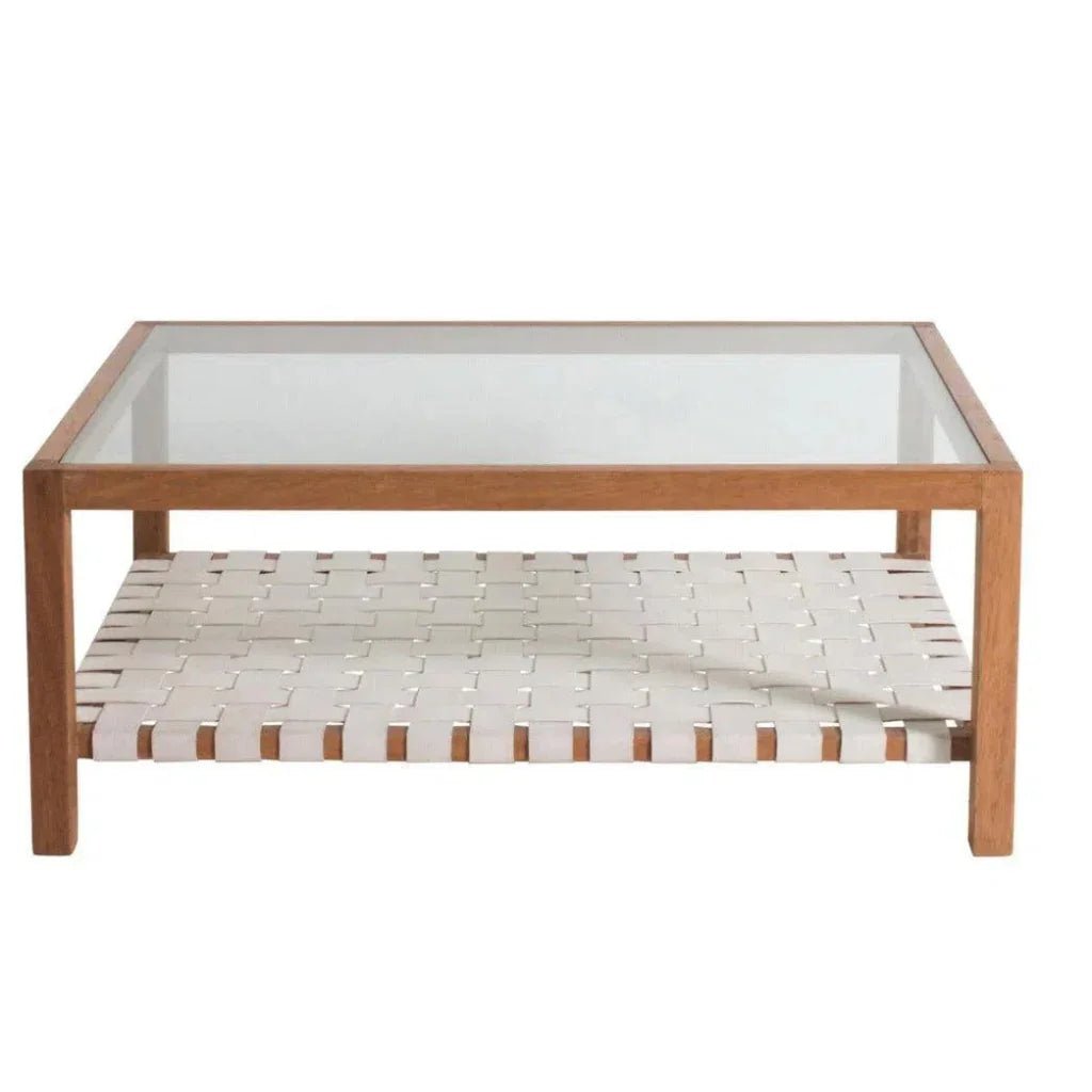 Glass & Leather Coffee Table Peyton Storage - HearthHub