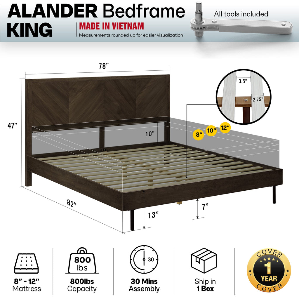 Alander Solid Wood Bed Frame - HearthHub
