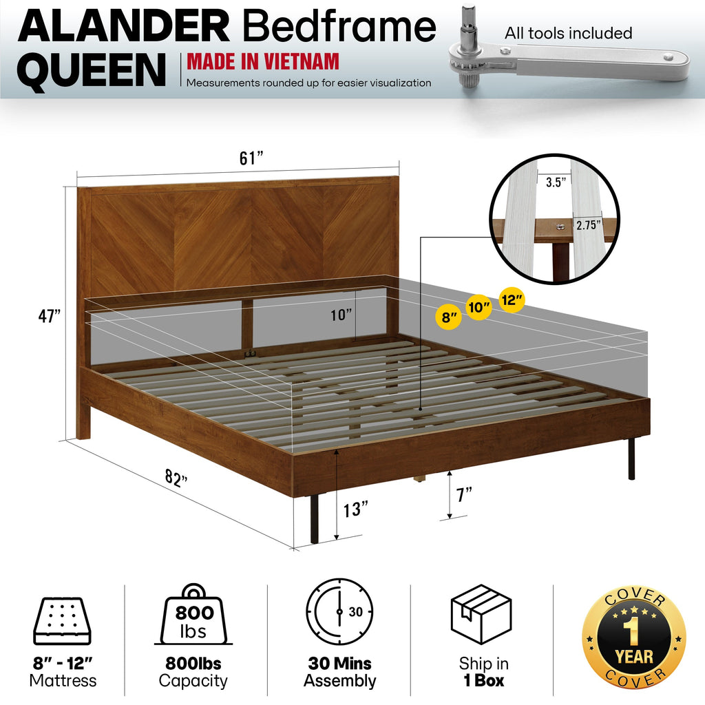 Alander Solid Wood Bed Frame - HearthHub